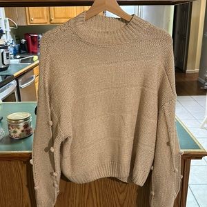 Creme Color Sweater with Pom Pom sleeves